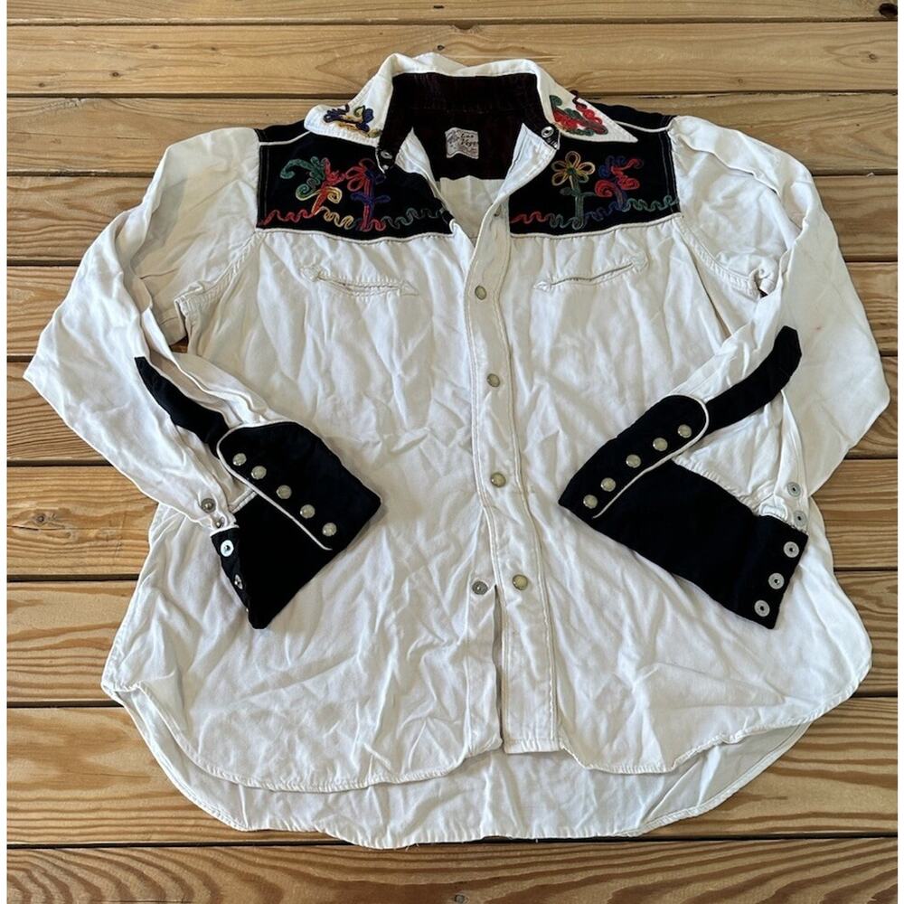 Vintage Las Vegas Cowboy Embroidered Western Shirt Large Men's White Snap Front